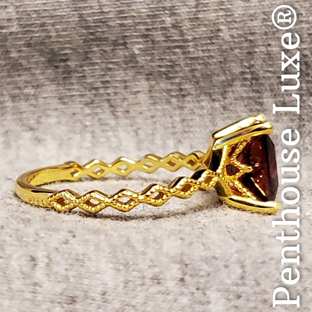 REAL Red Garnet 14k Yellow Gold Sterling Silver Ring - Picture 4 of 6